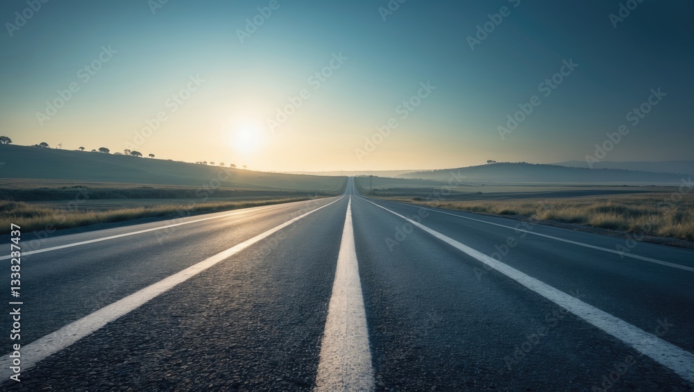 Fototapeta premium Peaceful Asphalt Road during Sunrise