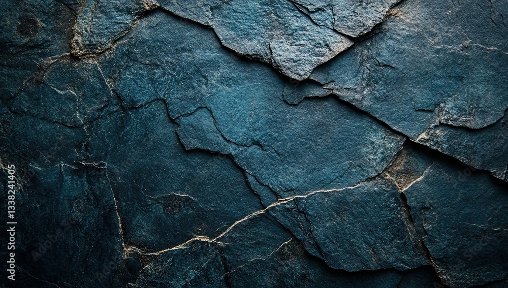 Obraz premium Dark blue slate background with a cracked texture, close-up