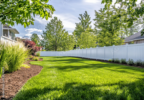 Wallpaper Mural A spacious and manicured lawn is beautifully complemented by lush trees and well-kept borders in a peaceful neighborhood Torontodigital.ca
