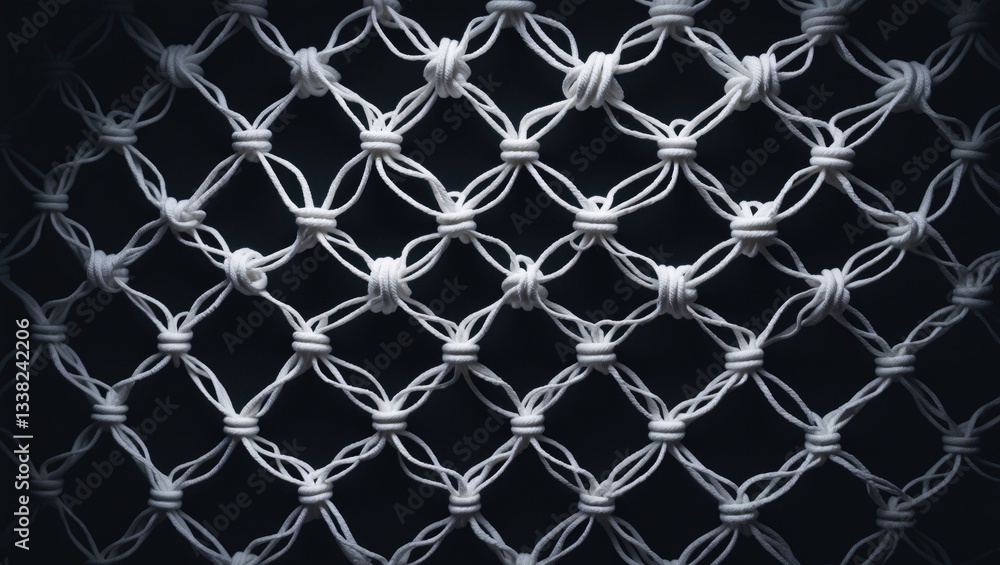 Fototapeta premium net protective on a dark background featuring an interwoven white rope net