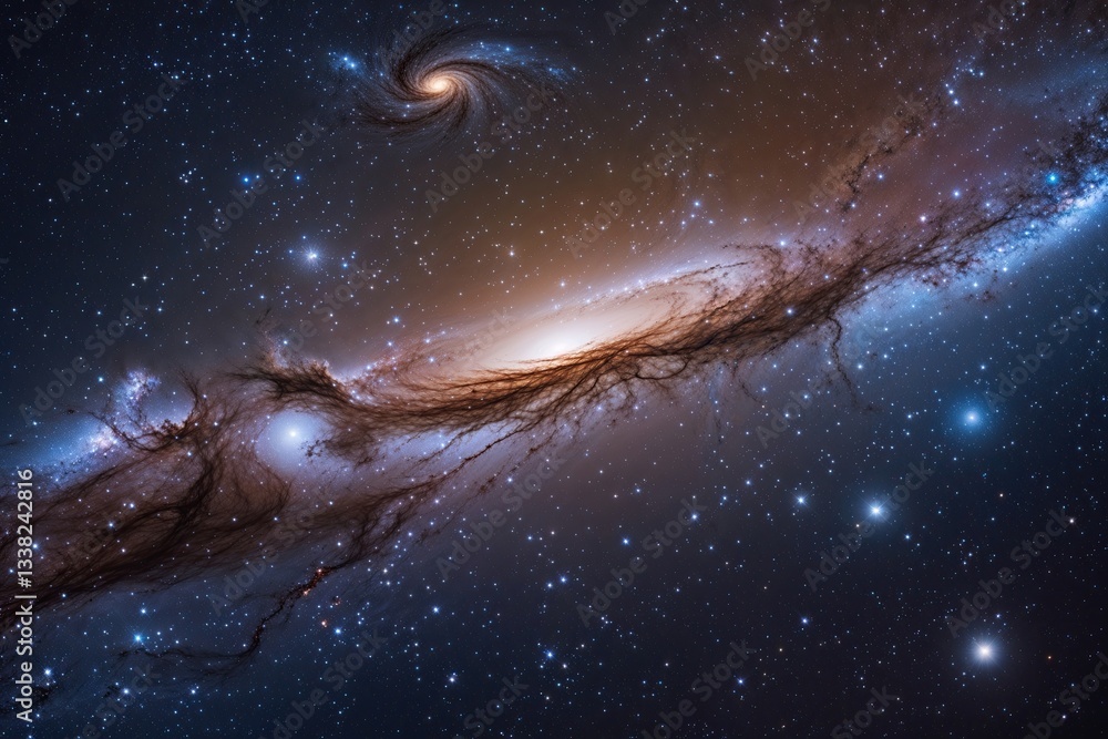 Naklejka premium Stunning Cosmic Nebula and Galaxy Over a Starry Night Sky