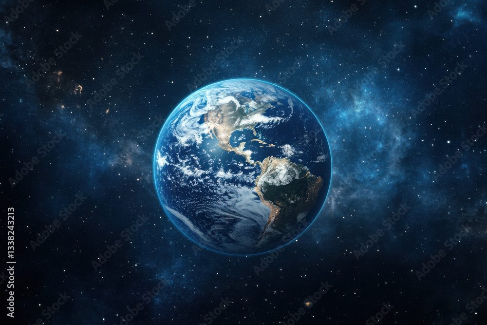 Earth from space glowing against the darkness with vibrant oceans and clouds Earth from space glowing against the darkness with vibrant oceans and clouds