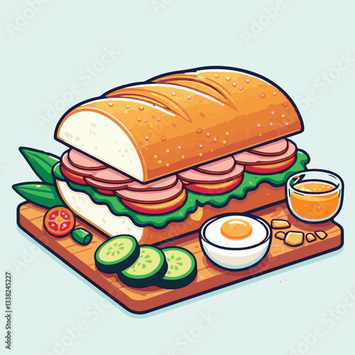 bread, baguette, meal, meat, fresh, food, background, cucumber, carrot, lunch, cuisine, coriander, sandwich, asian, traditional, vietnamese, pork, vietnam, sliced, closeup, cilantro, vegetable, street