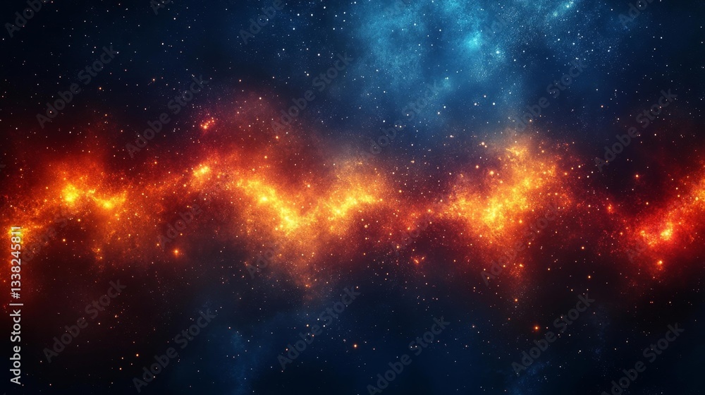 Obraz premium A celestial space scene with glowing stars and fiery nebula clouds creating a mesmerizing galaxy atmosphere. Generative AI