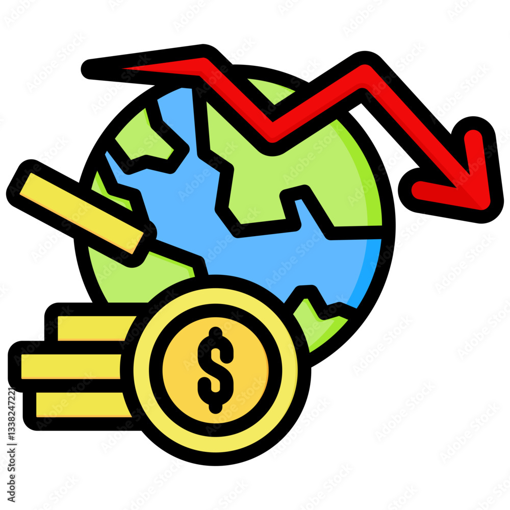 Financial Crisis icon in Flat Color Style With Outline. Simple Vector Design. Simple Vector Flat Icon Financial Crisis icon in Flat Color Style With Outline. Simple Vector Design. Simple Vector Flat Icon