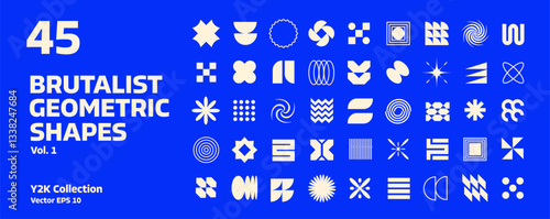 Brutalist abstract geometric shapes. Memphis, basic geometric elements. Aesthetic boho elements. Simple shapes, symbols and frames y2k style. Vector illustration