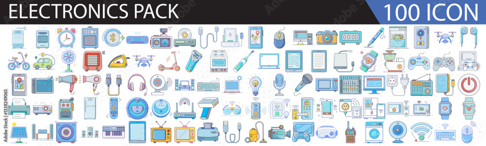 Electronics Icon Set – 100 Colorful Flat Design Tech and Gadget Icons for Technology, Devices, and Digital Projects-A modern and colorful collection of 100 flat design electronics icons, Electronics Icon Set – 100 Colorful Flat Design Tech and Gadget Icons for Technology, Devices, and Digital Projects-A modern and colorful collection of 100 flat design electronics icons,