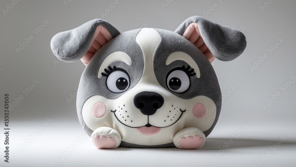 Cute gray plush pillow designed like a dog, showcasing a cheerful expression, soft fabric, and small ears, intended for comfort and decoration in any environment. Cute gray plush pillow designed like a dog, showcasing a cheerful expression, soft fabric, and small ears, intended for comfort and decoration in any environment.