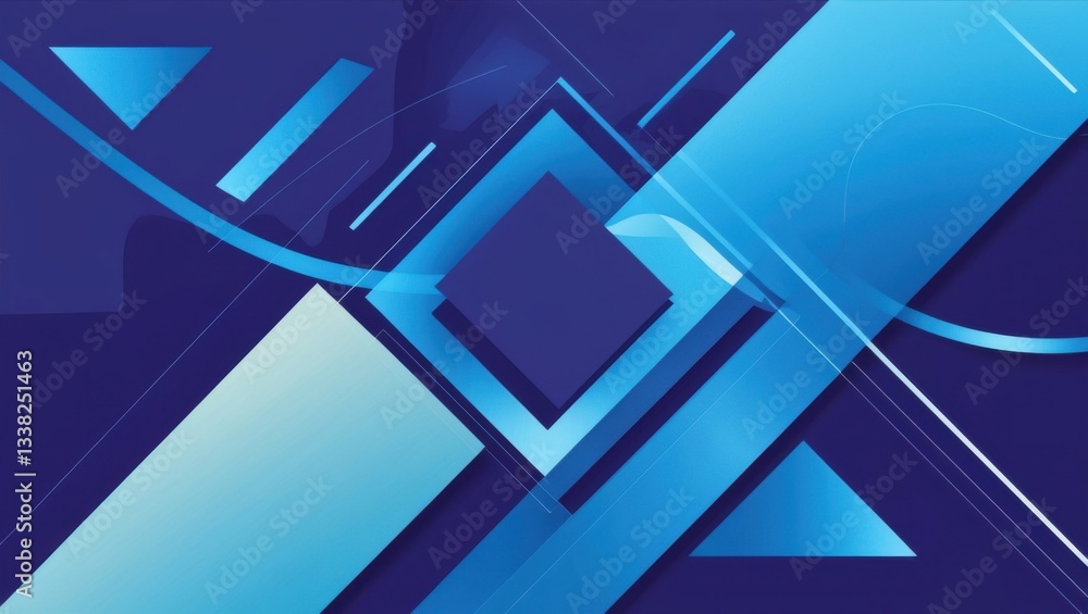 Fototapeta premium Abstract geometric design in shades of blue and dark navy.