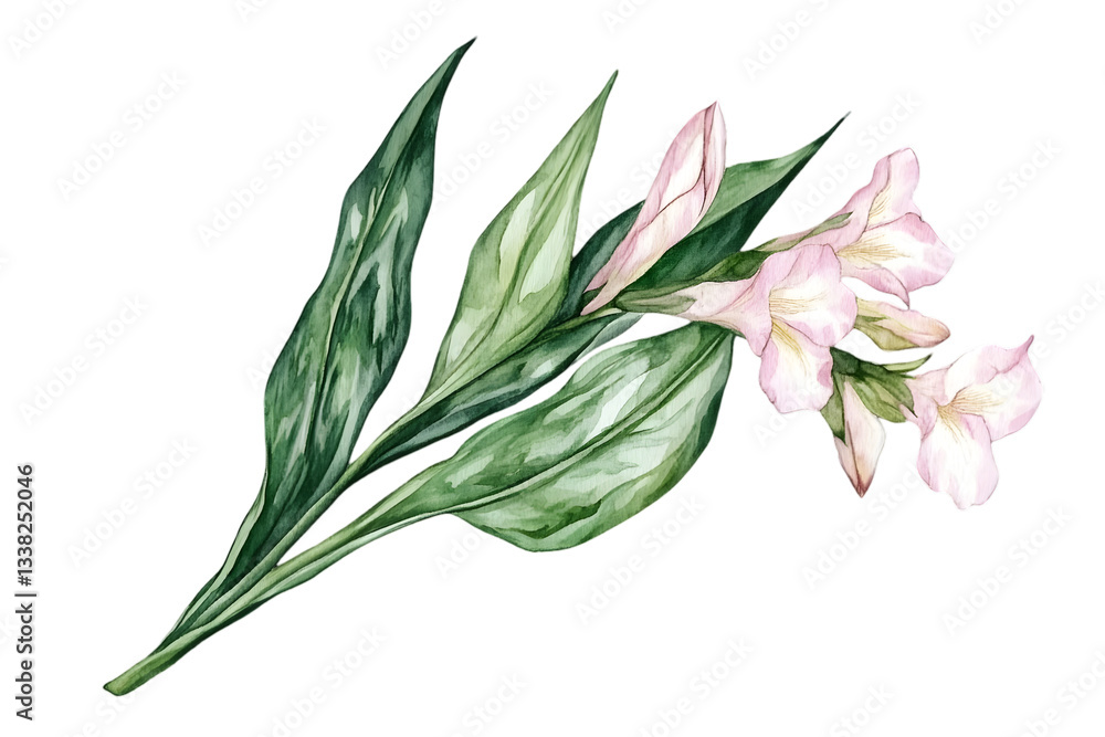 Watercolor Alstroemeria Flower Arrangement with Pink Blossoms and Green Leaves on Transparent Background Watercolor Alstroemeria Flower Arrangement with Pink Blossoms and Green Leaves on Transparent Background