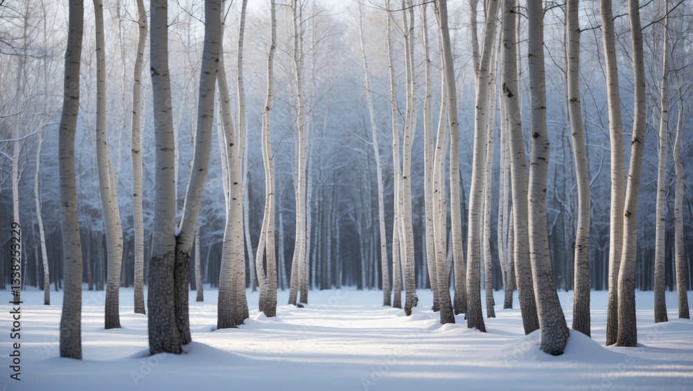 Trees in a park or forest covered in winter snow. Trees in a park or forest covered in winter snow.