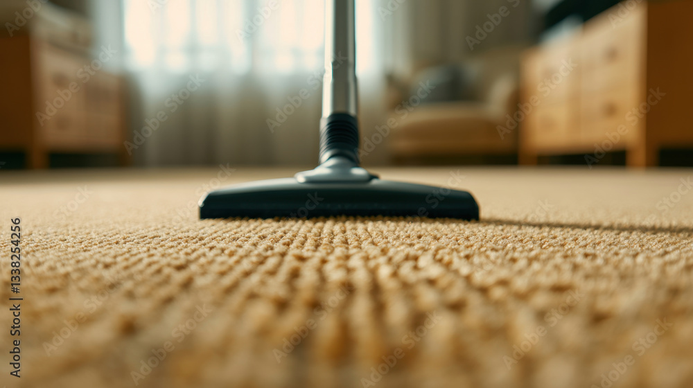 vacuum cleaner nozzle is positioned close to textured carpet, showcasing its cleaning capabilities in cozy living room setting. warm lighting enhances inviting atmosphere vacuum cleaner nozzle is positioned close to textured carpet, showcasing its cleaning capabilities in cozy living room setting. warm lighting enhances inviting atmosphere