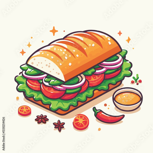 bread, baguette, meal, meat, fresh, food, background, cucumber, carrot, lunch, cuisine, coriander, sandwich, asian, traditional, vietnamese, pork, vietnam, sliced, closeup, cilantro, vegetable, street