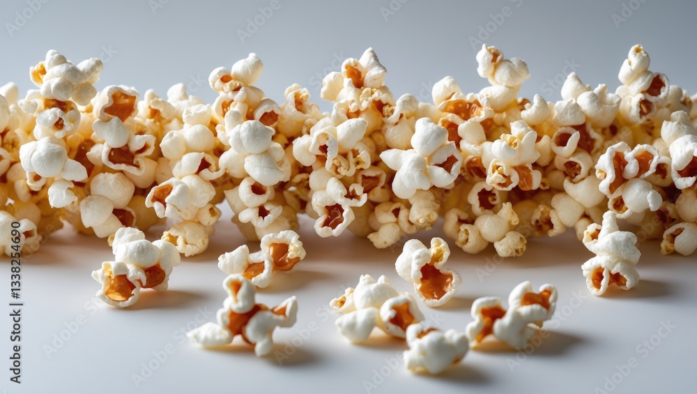 Caramel popcorn. Delectable popcorn against a white backdrop. Tasty appetizer, snack. Space for text. Caramel popcorn. Delectable popcorn against a white backdrop. Tasty appetizer, snack. Space for text.