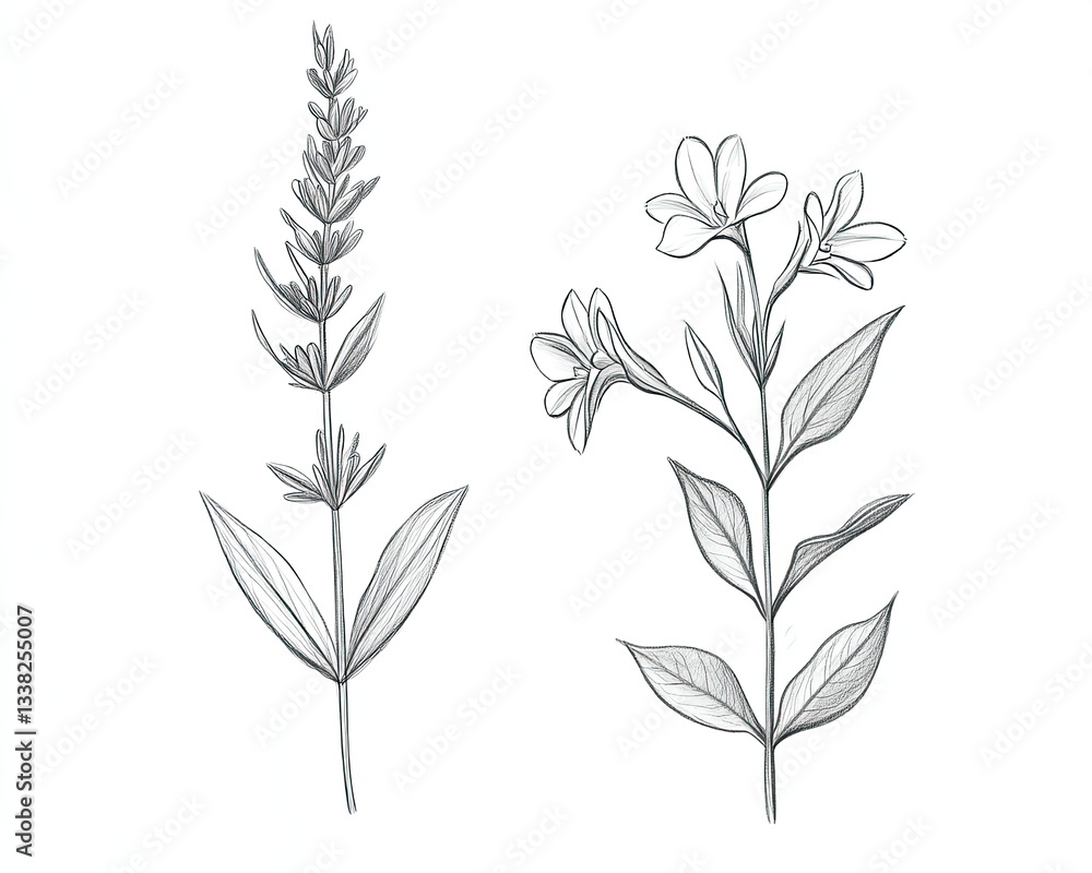 Obraz premium Sketches of two flowers, 