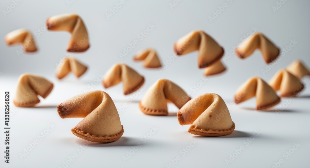 Floating fortune cookies against a white background Floating fortune cookies against a white background