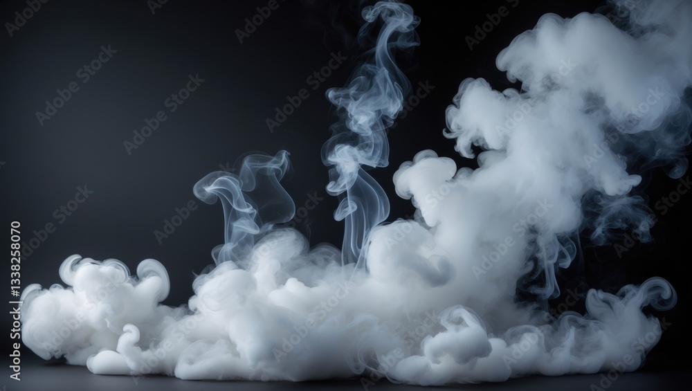 Obraz premium Fog or smoke, steam, and vapor collection isolated on a black background. White cloudiness, mist, or smog backdrop.