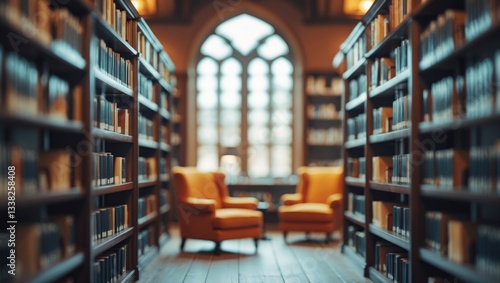 Wallpaper Mural Defocused Background of Cozy Reading Area Encircled by Book Shelves in a Warm and Welcoming Ambiance. Blurred Background Image. Torontodigital.ca