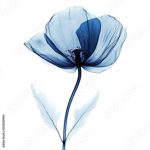 X-ray image of a poppy flower in blue on a white background