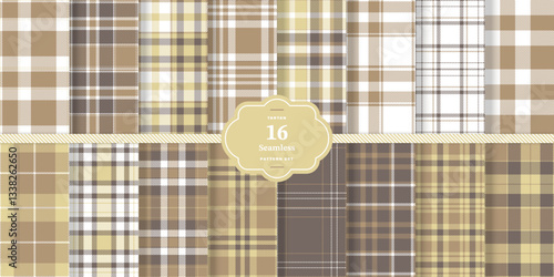 Modern Seamless Tartan featuring Pale Straw and Cream Bisque Textile Design