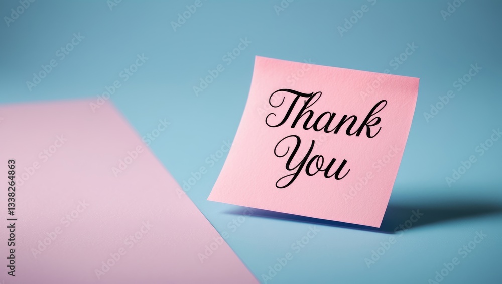 Thank you note on a sticky pad against a blue background Thank you note on a sticky pad against a blue background