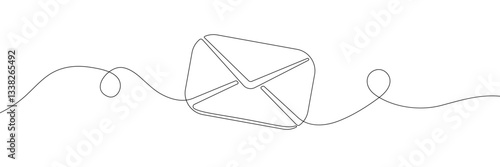 Minimalist continuous line drawing vector illustration of an envelope, symbolizing email, communication, messaging, and postal mail in a modern abstract style