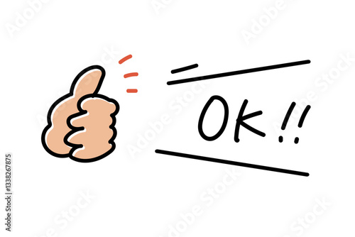 手描き風 落書き風 ラフな手のジェスチャー　OK　オーケー アイコンとふきだしのイラスト