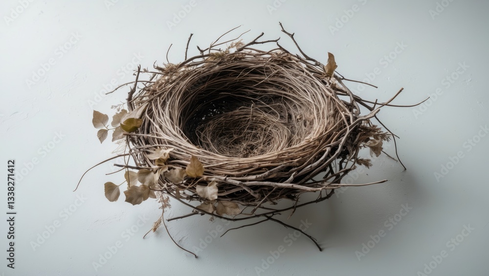 Obraz premium Empty bird's nest isolated against a white background.
