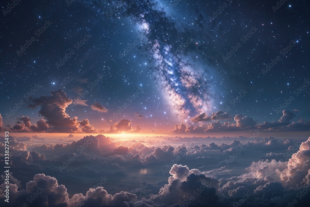 Naklejka premium Stunning Night Sky View of Stars and Cosmic Clouds in the Expansive Universe