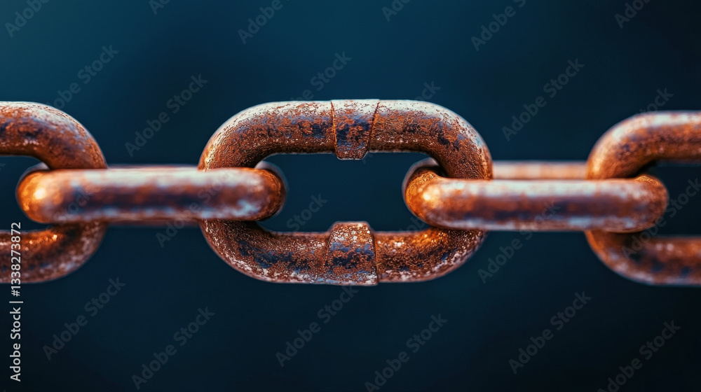 Fototapeta premium Close up shot of thick, ancient chain showcasing its rusted texture and strong links, evoking sense of history and durability