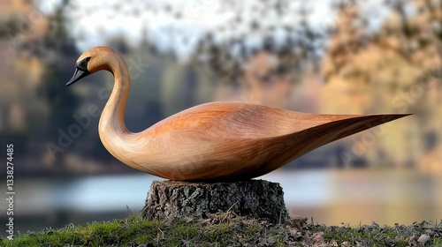 Fototapeta Naklejka Na Ścianę i Meble -  Exquisite wooden swan sculpture