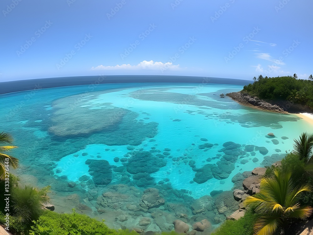 Obraz premium Beautiful Turquoise Coral Reef Lagoon Under Clear Blue Sky.