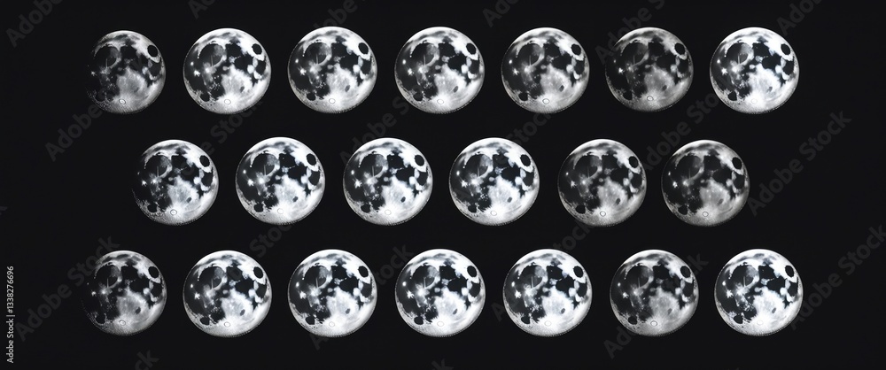 Ten phases of the moon displayed against a black background. Ten phases of the moon displayed against a black background.
