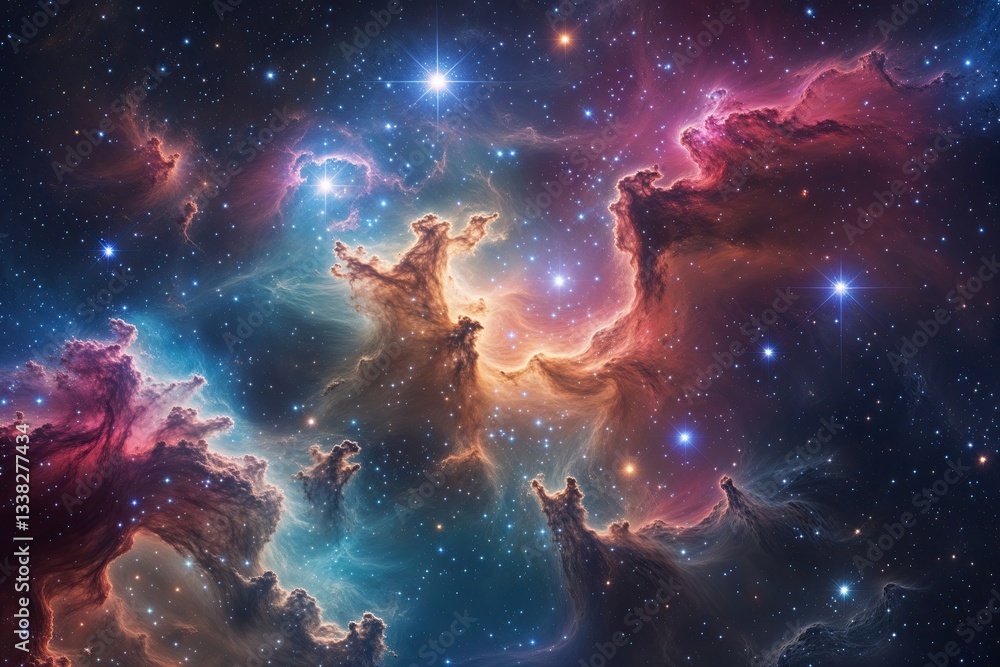 Fototapeta premium Vibrant Cosmic Nebula Scene with Shining Stars for Galactical Exploration