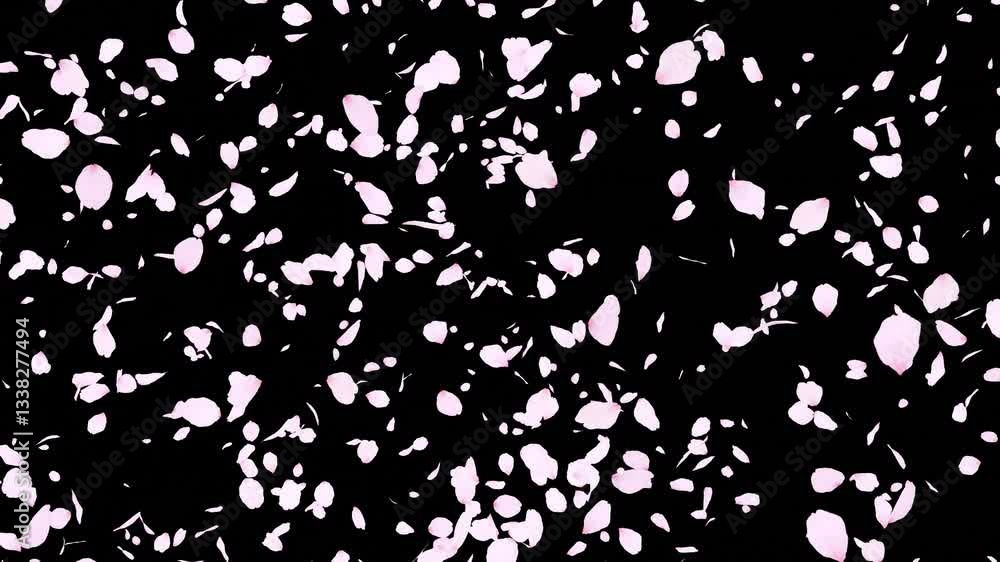 黒背景に流れるように散る桜吹雪のループ , 3dレンダリング 黒背景に流れるように散る桜吹雪のループ , 3dレンダリング