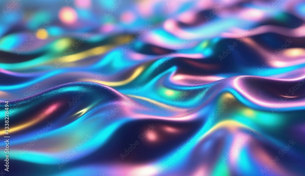 Close-up of iridescent liquid metal surface with dynamic ripples and vibrant color reflections. Close-up of iridescent liquid metal surface with dynamic ripples and vibrant color reflections.