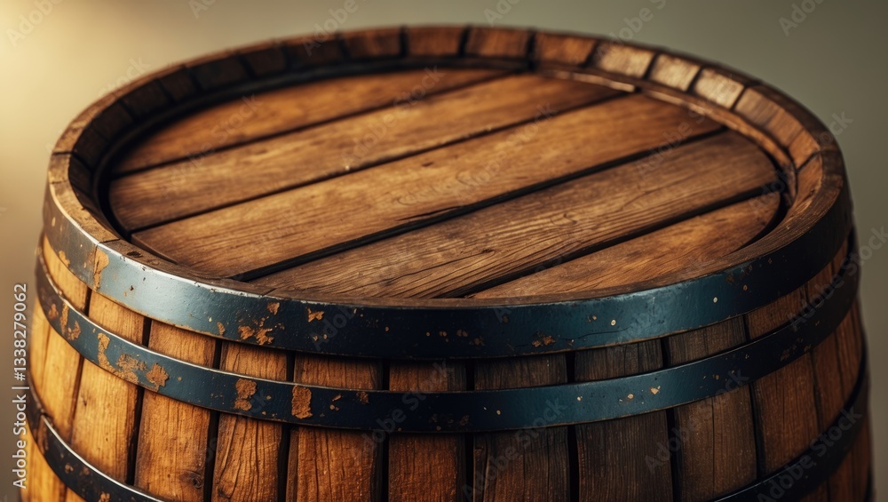 Fototapeta premium Traditional wooden barrel as a backdrop, close-up. Wine production.