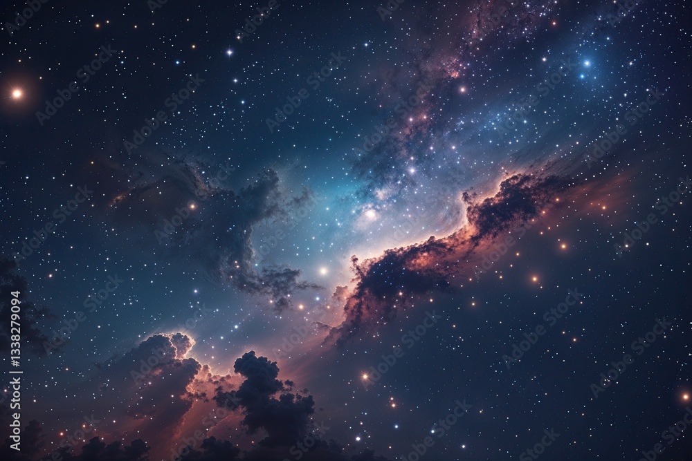 Fototapeta premium Cosmic Night Sky Wallpaper Featuring Nebula and Stars