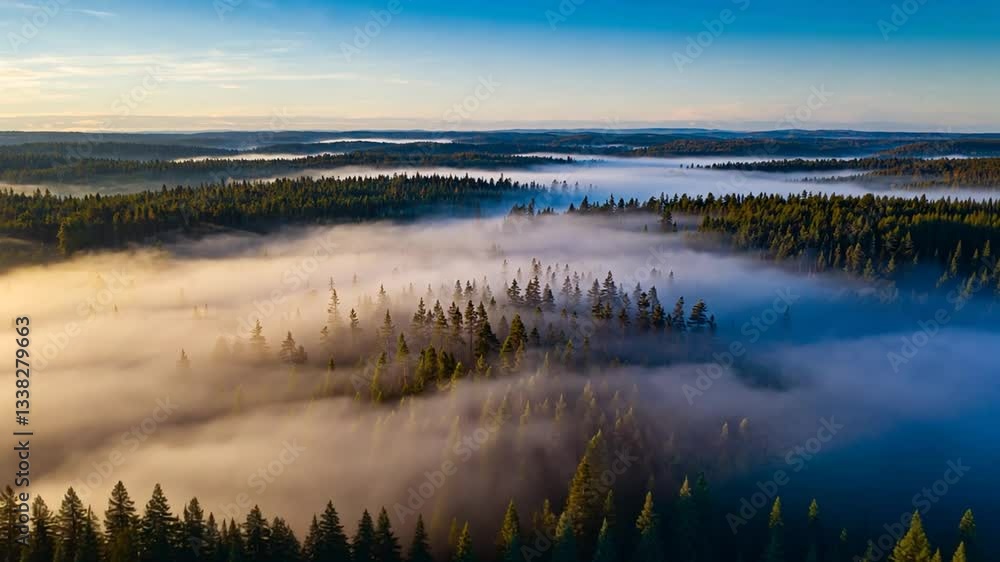 Aerial view of taiga forest, backward flying drone shot Aerial view of taiga forest, backward flying drone shot