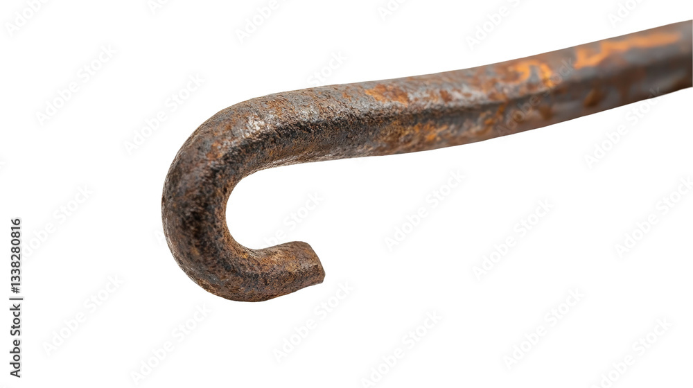 Close-up of a rusty metal hook showcasing wear and texture. transparent background Close-up of a rusty metal hook showcasing wear and texture. transparent background