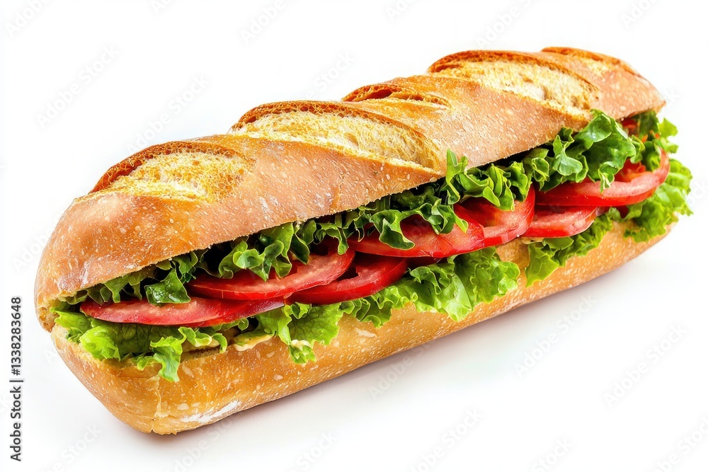 Delicious submarine sandwich with fresh tomato lettuce on baguette bread perfect for food photography Delicious submarine sandwich with fresh tomato lettuce on baguette bread perfect for food photography