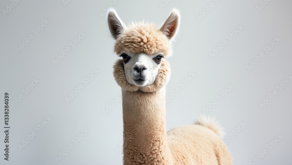 Obraz premium Light fawn young alpaca, set against a white background.