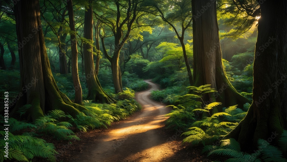 Obraz premium Pathway through vibrant green forest