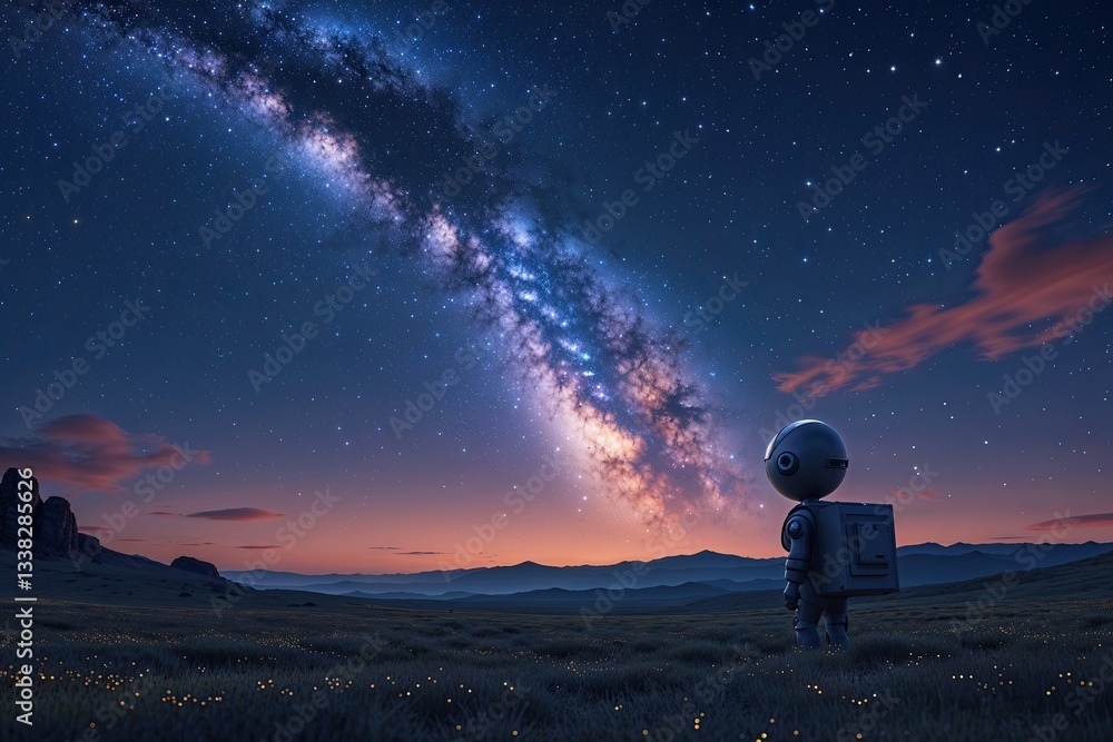 Obraz premium 3D Cartoon Illustration of Dark Blue Night Sky with Stars and Milky Way Galaxy