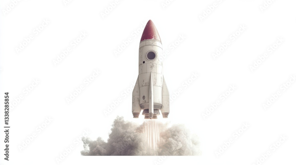 Obraz premium An iconic image of a rocket launching, symbolizing human innovation and the quest for exploration, set against a dramatic backdrop of smoke and technology.