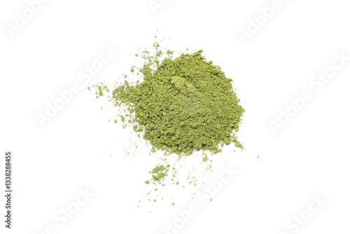 green tea powder isolated on white background 