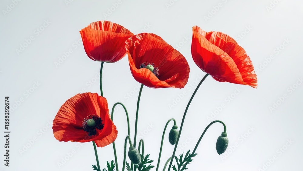 Obraz premium Red poppy flowers on a white background, isolated.