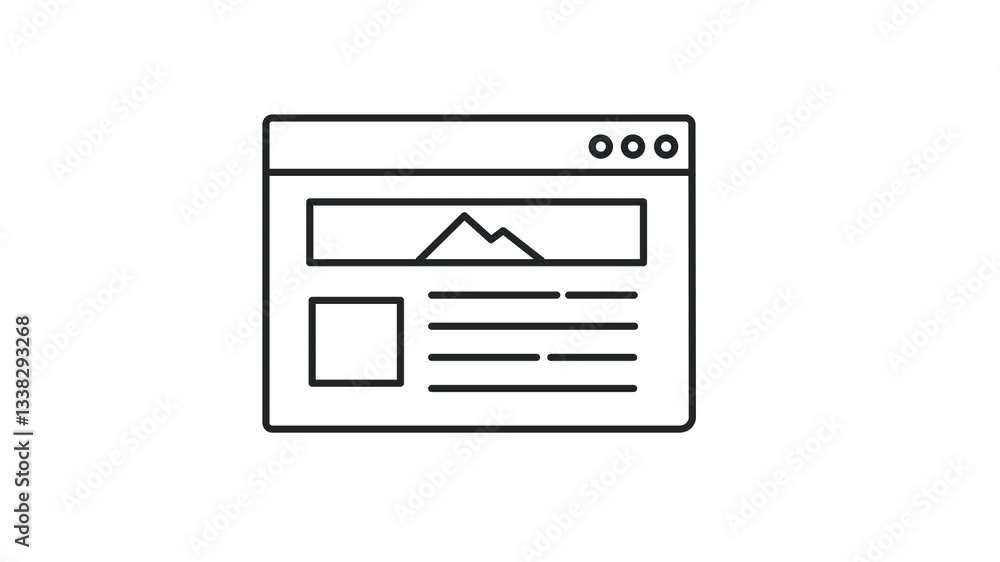 Animated website icon. Web page with loading content line animation. Landing page of corporate site performance. Black illustration on white background. HD video with alpha channel. Motion graphic Animated website icon. Web page with loading content line animation. Landing page of corporate site performance. Black illustration on white background. HD video with alpha channel. Motion graphic