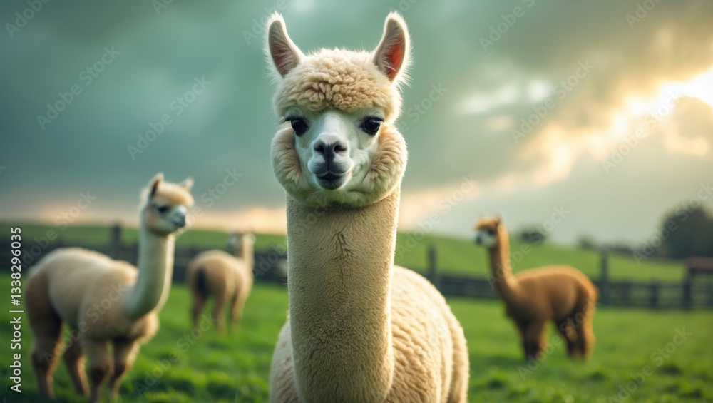 Obraz premium adorable farm alpacas in a pasture