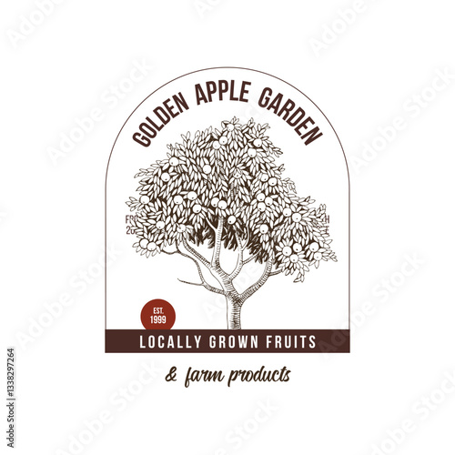 Farm products logo with hand drawn apple tree